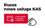 Grafika z napisem: Rusza nowa usługa KAS, umów wizytę w urzędzie skarbowym.
