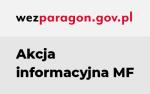 Baner akcji weź paragon. Napis: wezparagon.gov.pl, Akcja informacyjna MF