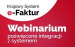 Napis na biało czerwonym tle Krajowy System e-Faktur Webinarium poświęcone integracji z systemem.