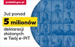 Adres strony podatki.gov.pl, zdjęcia osób i napis: Już ponad 5 milionów deklaracji złożonych w Twój e-PIT.