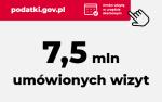 Adres strony podatki.gov.pl, tekst Umów wizytę w urzędzie skarbowym, poniżej napis 7,5 mln umówionych wizyt.