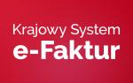 Biały tekst na czerwonym tle:Krajowy System e-Faktur.