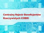 Na biało niebieskim tle płytki scalonej czerwony napis Centralny Rejestr Beneficjentów Rzeczywistych (CRBR.